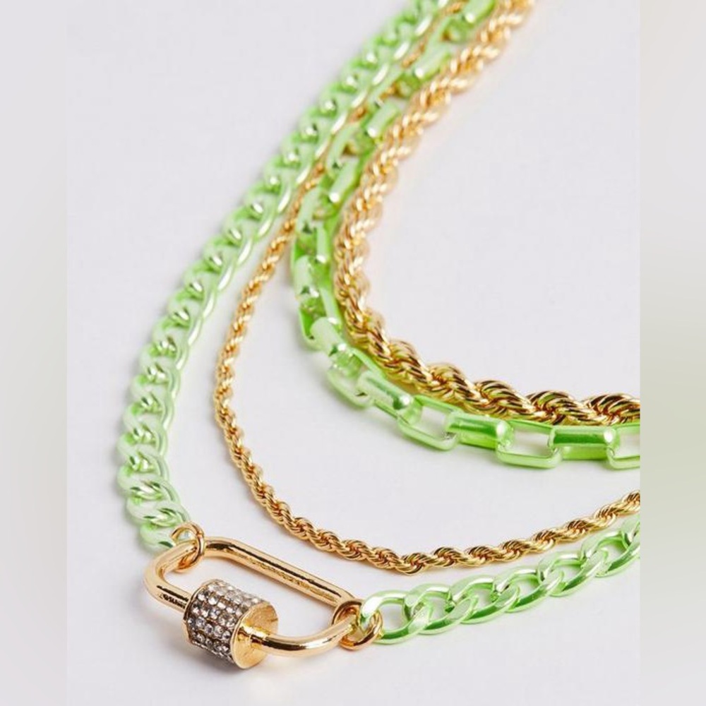 TORRID Rope & Link Layered Chain Necklace Green & Gold Link Paperclip Rope NEW
